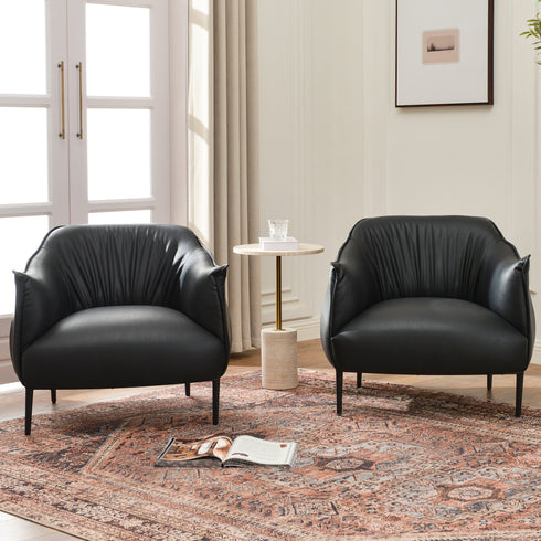 Kadar Leather Barrel Chair-Black Modern Leather Chair | Accent Chairs | Kinwell Furniture | Barrel Chairs